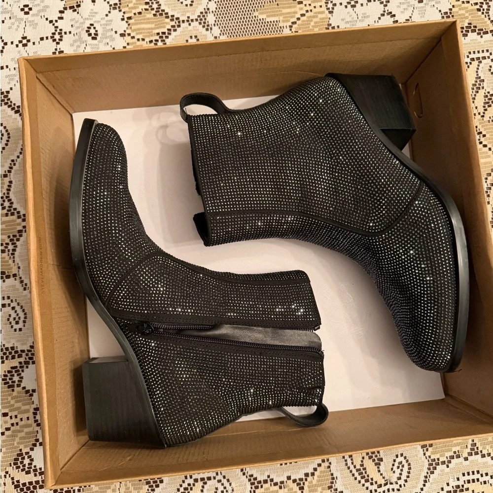 Steve Madden Black Rhinestone Ankle Booties - Picture 1 of 10
